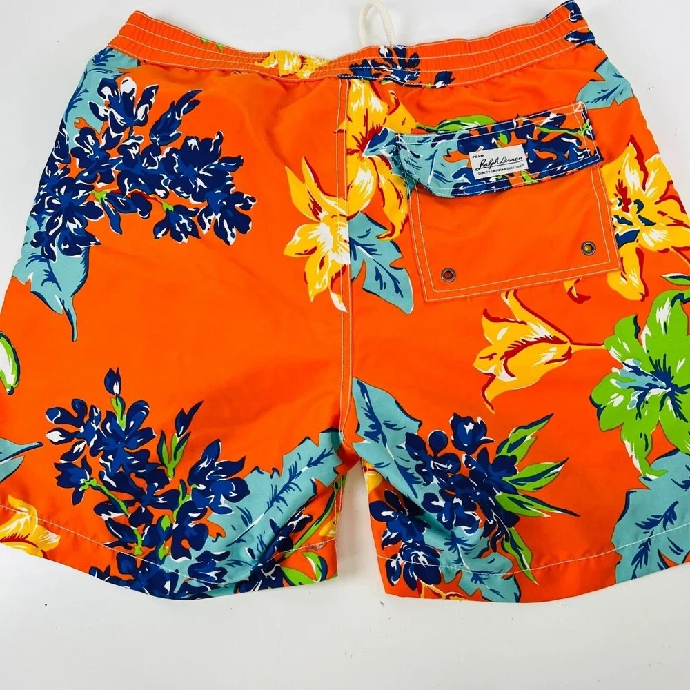 Polo By Ralph Lauren Swim Trunks Shorts Men Orange Drawstring Polyester‎ M